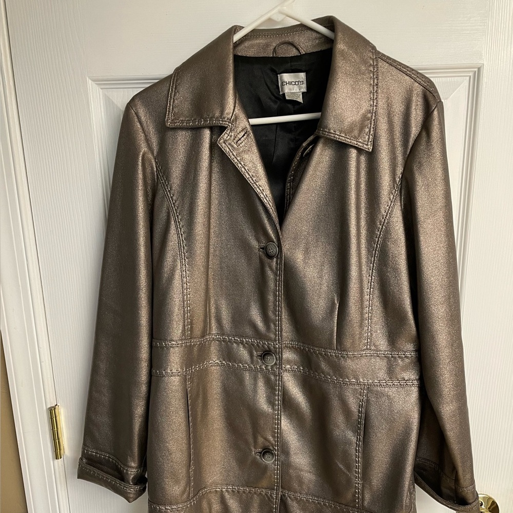 Chico’s gold/bronze metallic blazer jacket size 1- Medium 8/10 women’s EUC